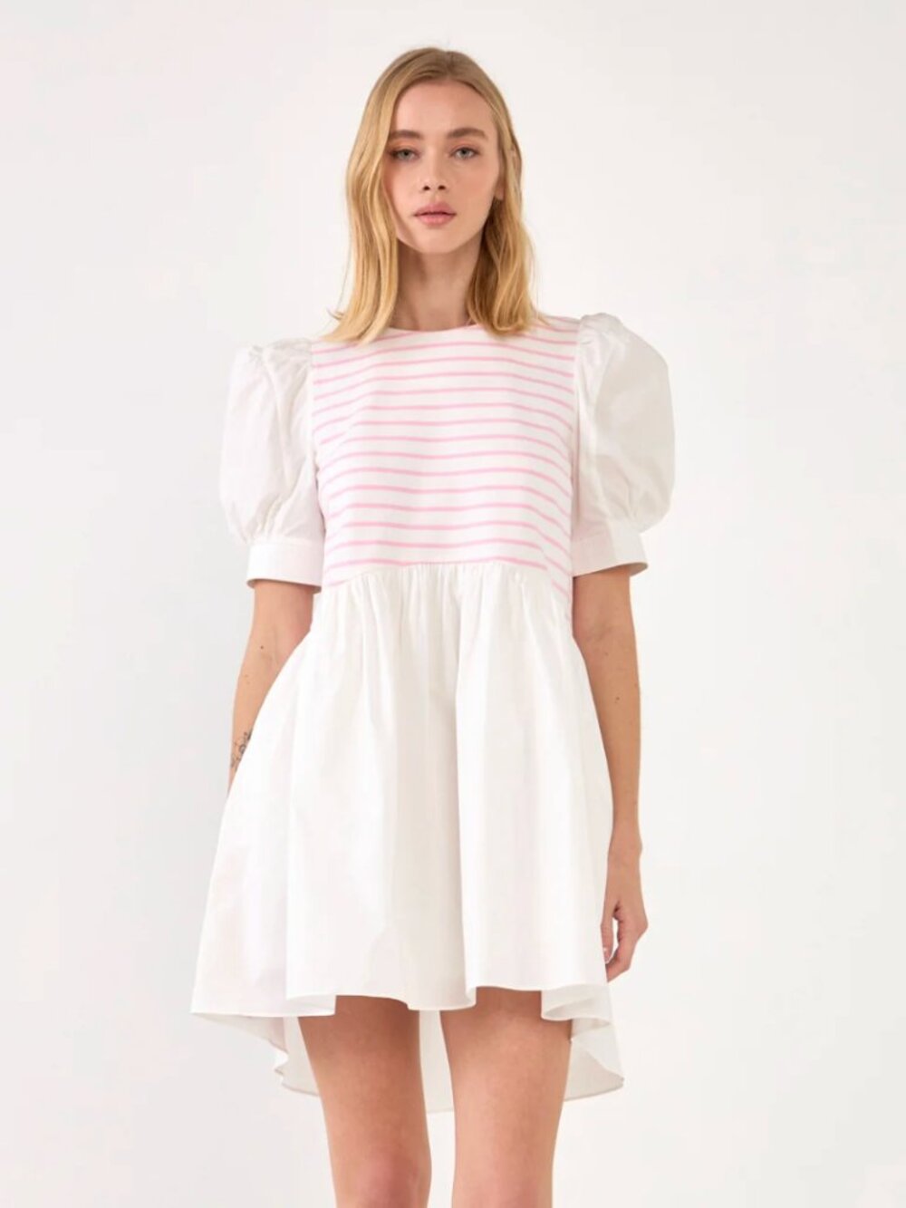 NWOT English Factory High Low Knit Combo Dress Pink and White